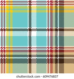 Blue madras pixel texture color fabric seamless pattern. Vector illustration.