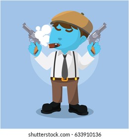 blue mafia guy holding two gun