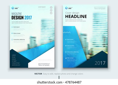 Blue Magazine modern creative design. Corporate business template for Annual Report, Catalog or Brochure. Layout with abstract triangular background. Poster, flyer concept for healthcare and medical