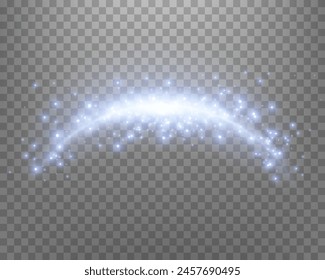 Blue magic arch with glowing particles, sunlight lens flare. Neon realistic energy flare arch.    
Abstract light effect on a transparent background. Vector illustration.