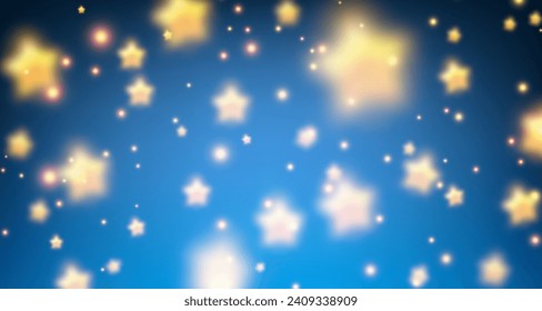 Fondo mágico azul con estrellas amarillas desenfocadas en el cielo nocturno. Ilustración del vector
