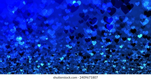 Blue magic background with glittering heart shapes. Happy Valentine's day header or banner or letter template. Vector illustration