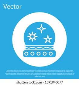 Blue Magic ball icon isolated on blue background. Crystal ball. White circle button. Vector Illustration