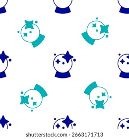 Blue Magic ball icon isolated seamless pattern on white background. Crystal ball.  Vector