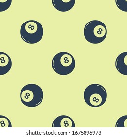 Blue Magic ball of predictions for decision-making icon isolated seamless pattern on yellow background. Crystal ball.  Vector Illustration