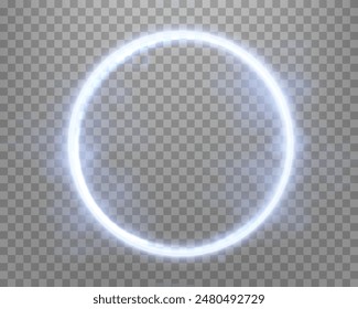 Blauer magischer Kreis mit Rauch. Neon realistische Energie Flare Halo Ring. Abstrakter Lichteffekt auf einem durchsichtigen Hintergrund. Vektorillustration.