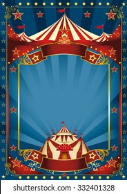 Blue magic circus poster. A blue background circus with a large copy space and a big top for your message.