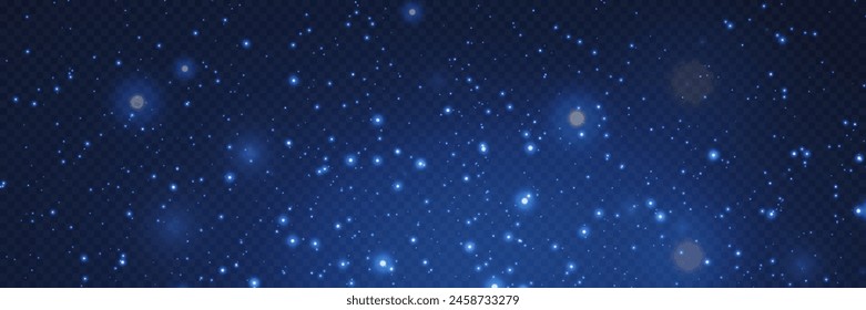 Blue magic dust with sparkling lights and stars. On a transparent background.