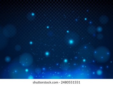 Blue Magic Fireflies Lights On Dark Background