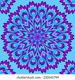 Blue magic flower (motion illusion). Seamless pattern.