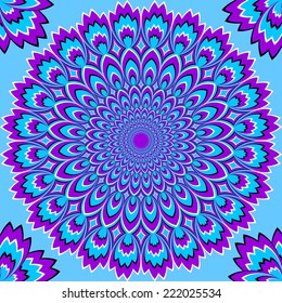Blue magic flower (optical expansion illusion). Seamless pattern.