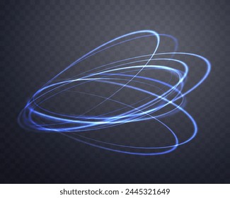 Blue magic glowing ring. Neon realistic energy flare halo ring. Abstract light effect on a dark transparent background. Vector illustration.