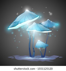 Blue magic mushrooms. Vector illustration.