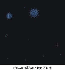 Blue Magic Pink New Year Night Mandala Design Pic. Mystery Snowflake Sky Black Luxury Pastel Composition. Chaotic Holiday Cozy Colorful Indigo Wallpaper. Christmas Red Stars Green Winter Pattern.