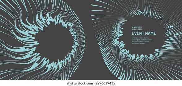 Blue magic portal hole made from many curved strips. Abstract energy vortex teleport. Virtual reality cyberspace. Design for banner, flyer, poster, cover or brochure. 3d vector in technology style.