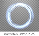 Blue magic ring with glowing. Neon realistic energy flare halo ring. Abstract light effect on a transparent background. Vector illustration.