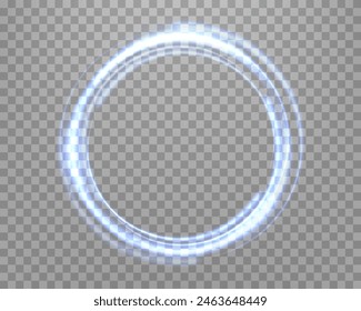 Blue magic ring with glowing. Neon realistic energy flare halo ring. Abstract light effect on a transparent background. Vector illustration.