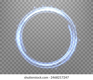 Blue magic ring with glowing. Neon realistic energy flare halo ring. Abstract light effect on a transparent background. Vector illustration.