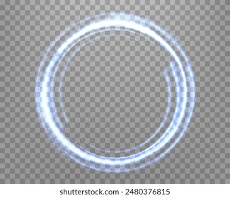 Blauer magischer Ring mit glühendem. Neon realistische Energie Flare Halo Ring. Abstrakter Lichteffekt auf einem durchsichtigen Hintergrund. Vektorillustration.