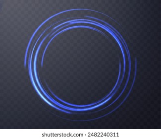 Blauer magischer Ring mit glühendem. Neon realistische Energie Flare Halo Ring. Abstrakter Lichteffekt auf einem dunklen transparenten Hintergrund. Vektorillustration.