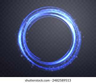 Blauer magischer Ring mit glühendem. Neon realistische Energie Flare Halo Ring. Abstrakter Lichteffekt auf einem dunklen transparenten Hintergrund. Vektorillustration.