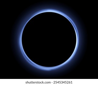 Blue magic ring with glowing. Neon realistic energy flare halo ring. Abstract light effect on a black background. Vector illustration.