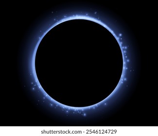 Blue magic ring with glowing. Neon realistic energy flare halo ring. Abstract light effect on a black background. Vector illustration.