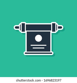 Blue Magic scroll icon isolated on green background. Decree, paper, parchment, scroll icon.  Vector Illustration