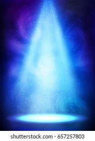Blue magic smoky spotlight vector poster background