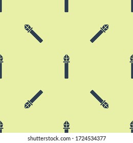 Blue Magic staff icon isolated seamless pattern on yellow background. Magic wand, scepter, stick, rod.  Vector Illustration