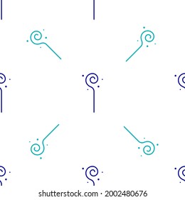 Blue Magic staff icon isolated seamless pattern on white background. Magic wand, scepter, stick, rod.  Vector