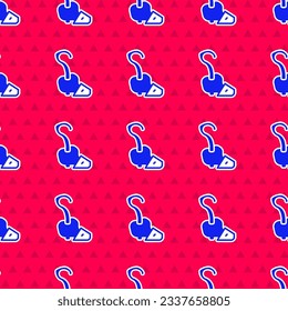 Blue Magic staff icon isolated seamless pattern on red background. Magic wand, scepter, stick, rod.  Vector