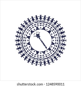 Blue magic stick icon inside distress rubber grunge texture seal