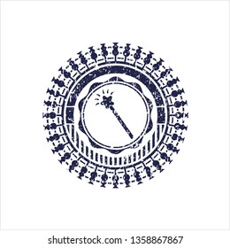 Blue magic stick icon inside distress grunge seal
