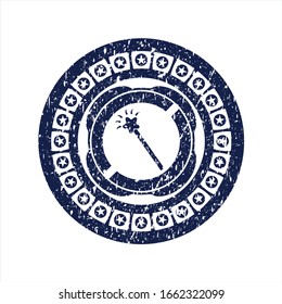 Icono de palo mágico azul en el interior de la junta de textura de hule con grifo de goma en peligro