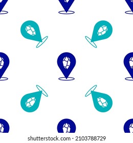 Icono de la piedra mágica azul aislado con un patrón sin fisuras en el fondo blanco. Cristal de fantasía. Gema de joyas para el juego.  Vector