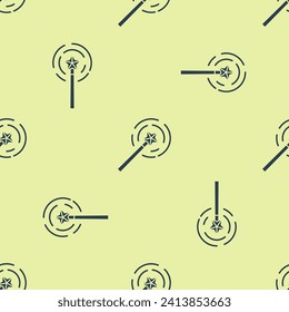 Icono de la varita mágica azul aislado patrón sin fisuras sobre fondo amarillo. Complemento mágico de forma estrella. Poder mágico.  Ilustración vectorial
