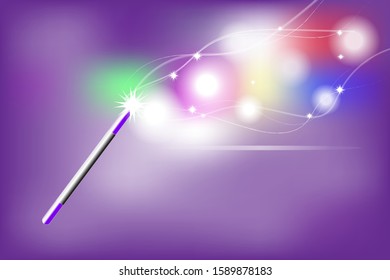 blue magic wand on isolated purple background