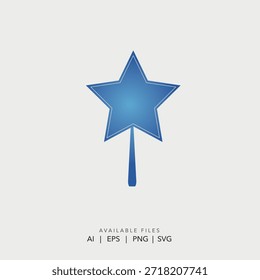 Blue Magic Wand With Star Logo Icon Vector Illustration For Fantasy And Fairy Tale Branding Concepts