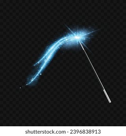 Blue magic wand transparent background with magical sparkle effect
