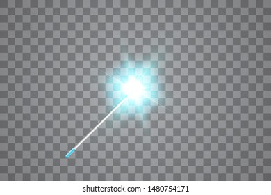 Blue Magic wand. Vector illustration. Isolated on transparent background.