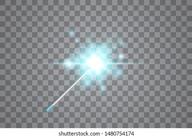 Blue Magic wand. Vector illustration. Isolated on transparent background.