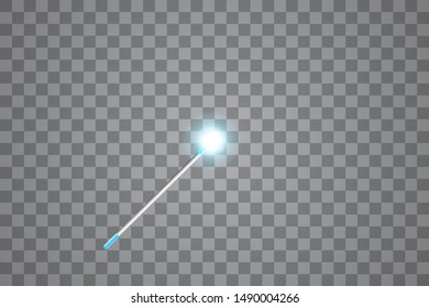 Blue Magic wand. Vector illustration. Isolated on transparent background.