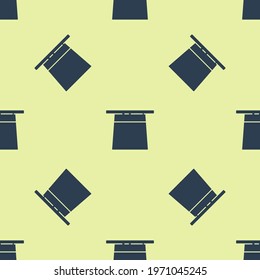 Blue Magician hat icon isolated seamless pattern on yellow background. Magic trick. Mystery entertainment concept.  Vector Illustration