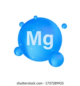 Blue magnesium on white background. Magnesium mineral. Mg pill capsule. Vector stock illustration.