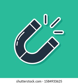Blue Magnet icon isolated on green background. Horseshoe magnet, magnetism, magnetize, attraction.  Vector Illustration