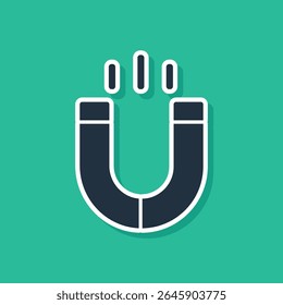Blue Magnet icon isolated on green background. Horseshoe magnet, magnetism, magnetize, attraction.  Vector