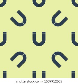 Blue Magnet icon isolated seamless pattern on yellow background. Horseshoe magnet, magnetism, magnetize, attraction.  Vector Illustration