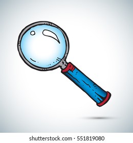 Blue magnifier freehand drawing vector illustration