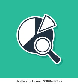 Blue Magnifying glass and data analysis icon isolated on green background. Search sign.  Vector